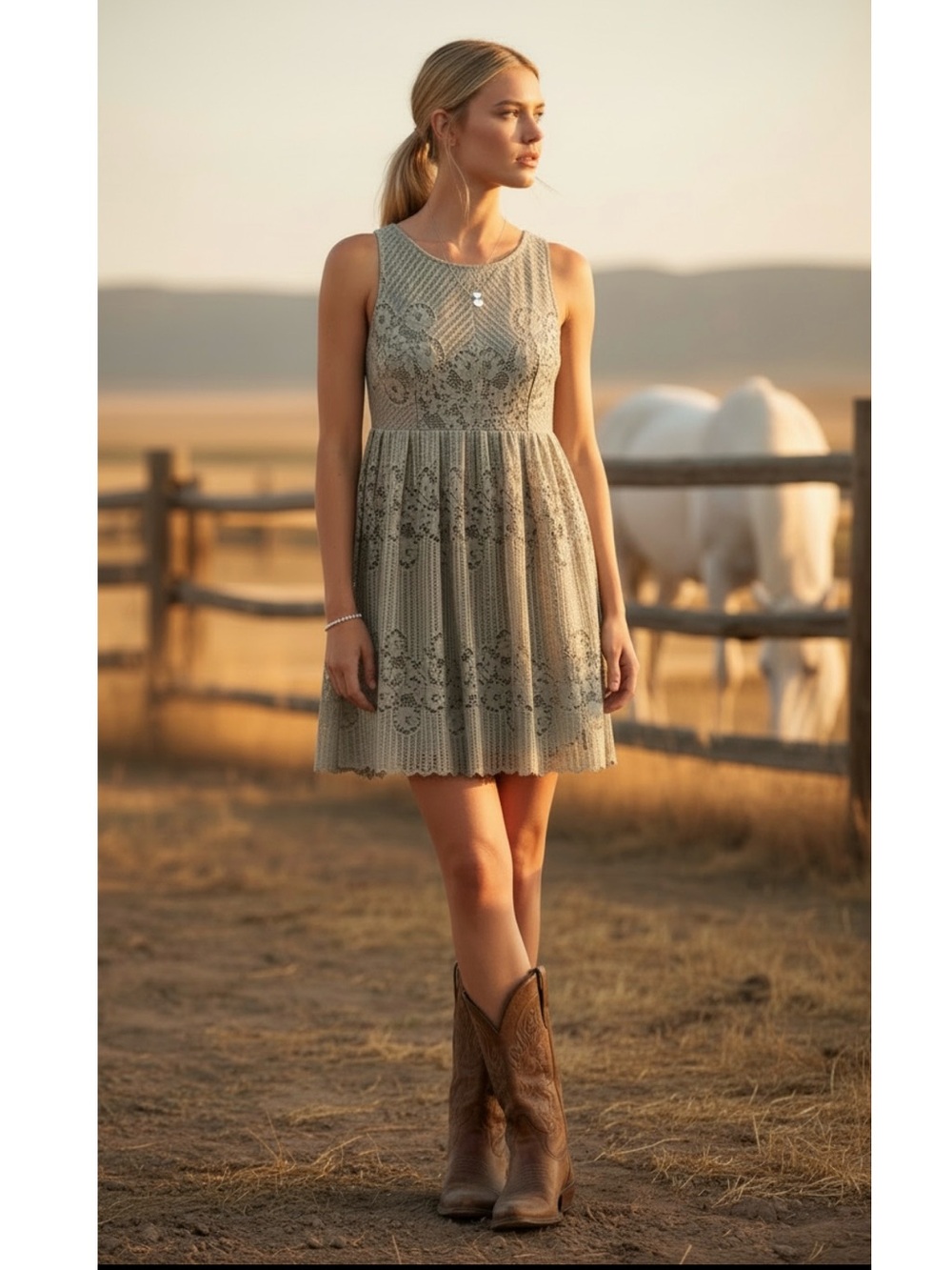 NWT Free People Rocco Lace Mini Dress in Stone Gray Size 4